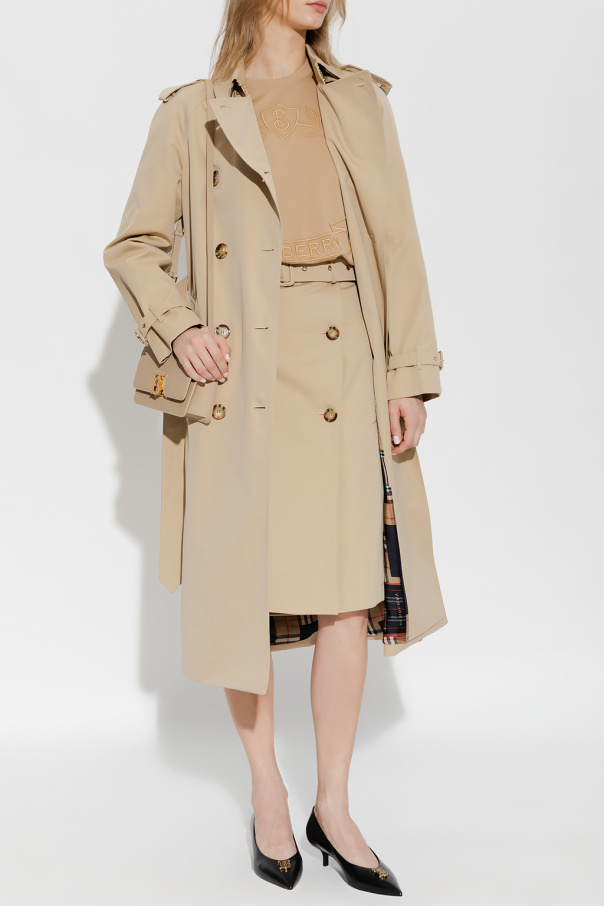 Burberry graffiti print denim mini skirt Beige Waterloo trench coat Burberry IetpShops Netherlands